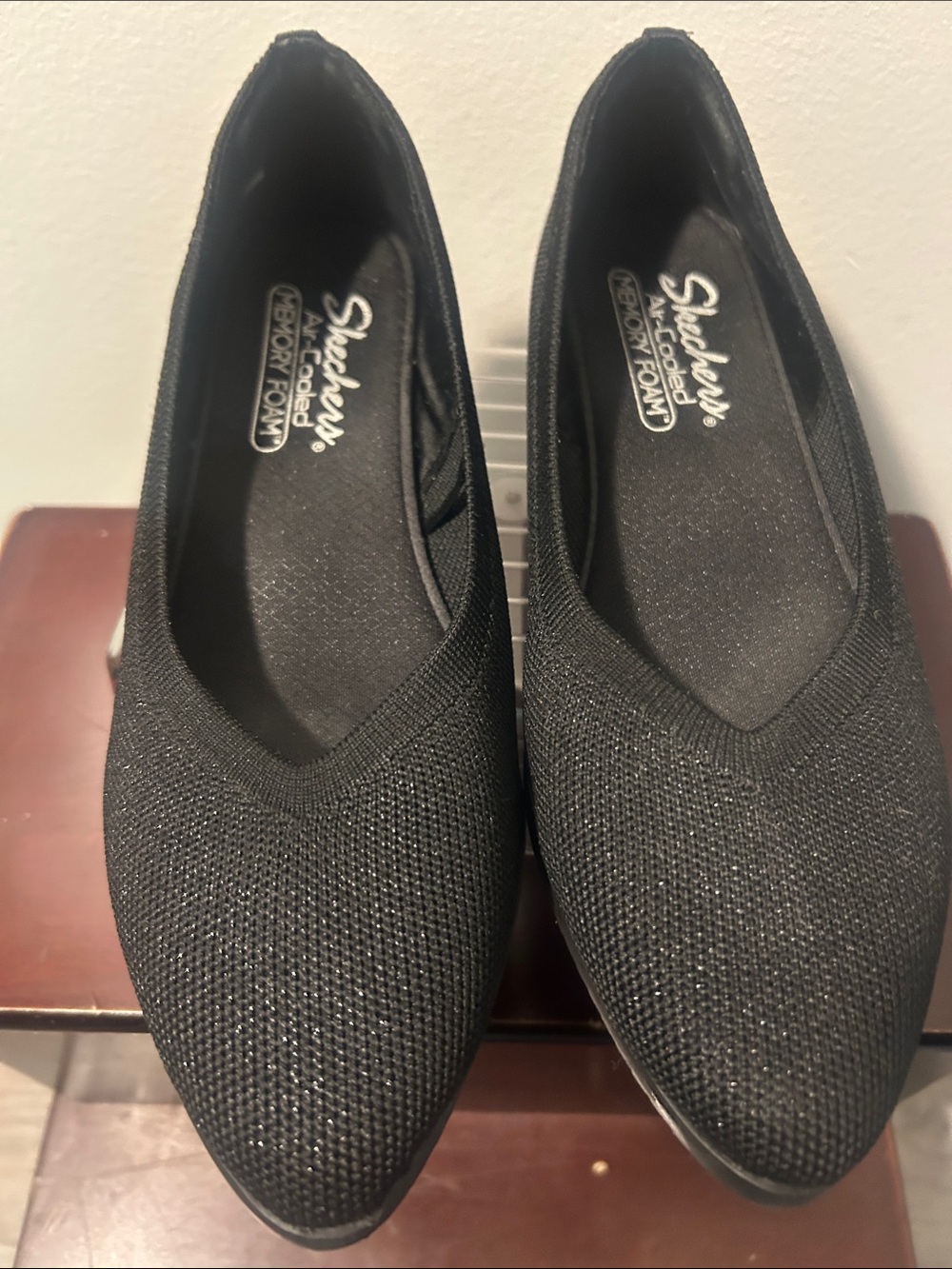 Skechers Black Pointed Toe Slip-On Knit Flats